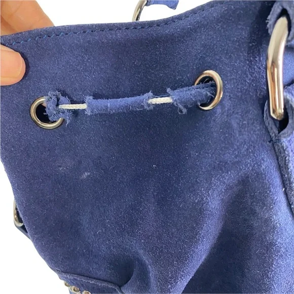 Tarah Smith Handbag Purse Tote Suede Studded Detail  Blue - Picture 10 of 11